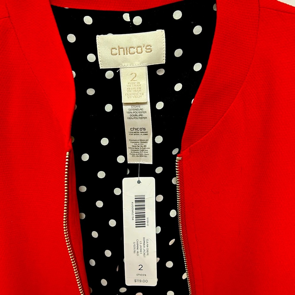 Clean crepe Bomber jacket ,long sleeve jacket, carmine red , size Chicos 2 NWT. - Picture 5 of 6